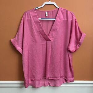 Glam V-Neck Pink Blouse
